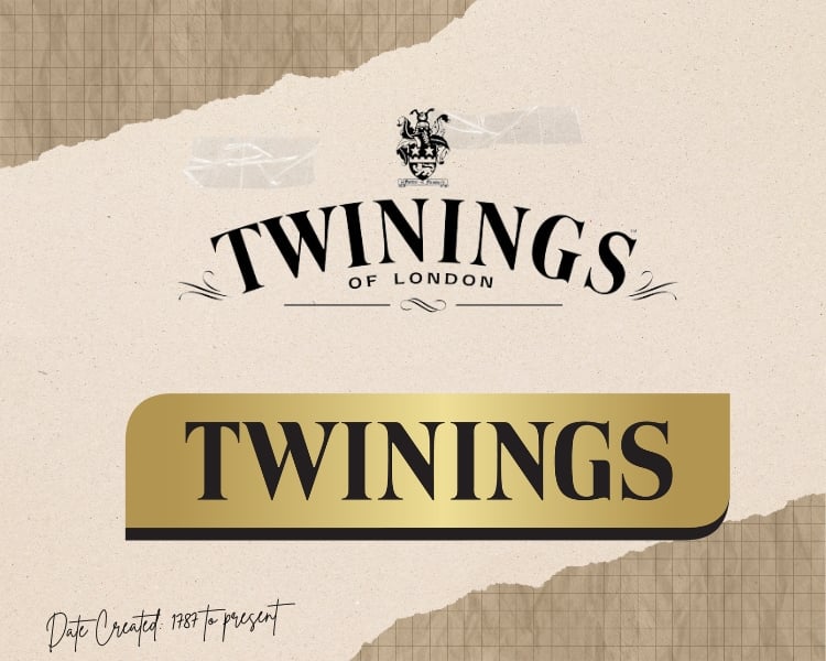 twinnings brand logo in two different style with a vintage background