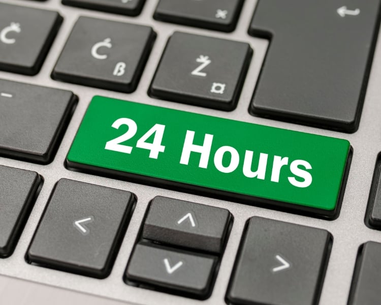 24 hours in green keypad within the keyboards to represent SOC 2 Compliance