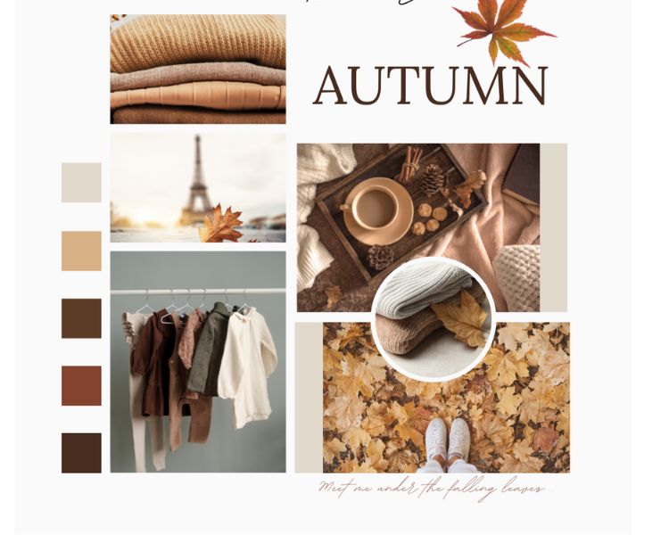 A sample of an autumn theme digital mood board focusing on different shades of brown.