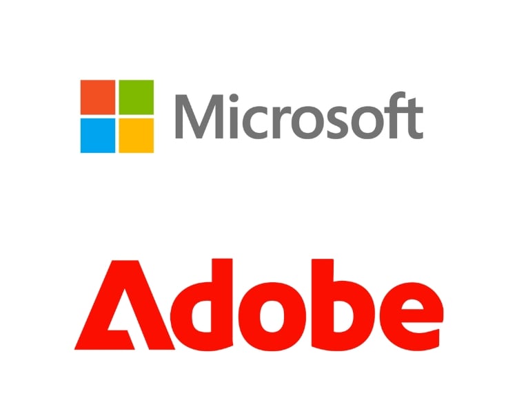 The logo design of a two of the most popular brand Adobe and Microsoft on a white background.