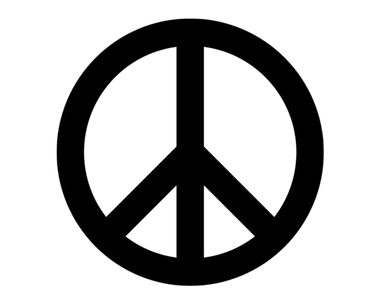 A black colored peace symbol against a white background.