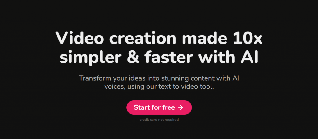 The homepage of the AI video maker website Fliki with the free trial button at the bottom.