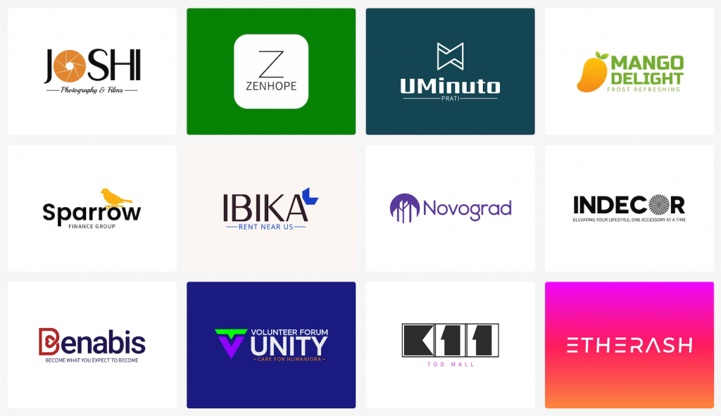 A thumbnail view of logo design samples created by the AI logo generator website logomakerr