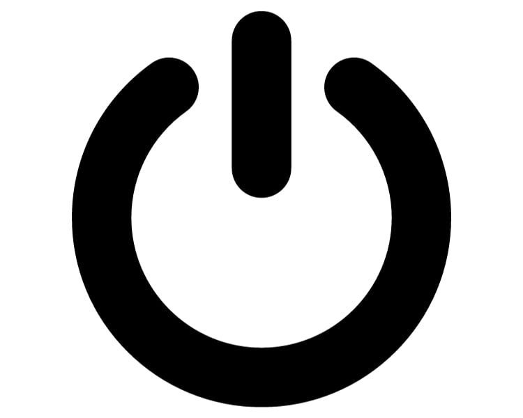 A black colored power symbol against a white background.