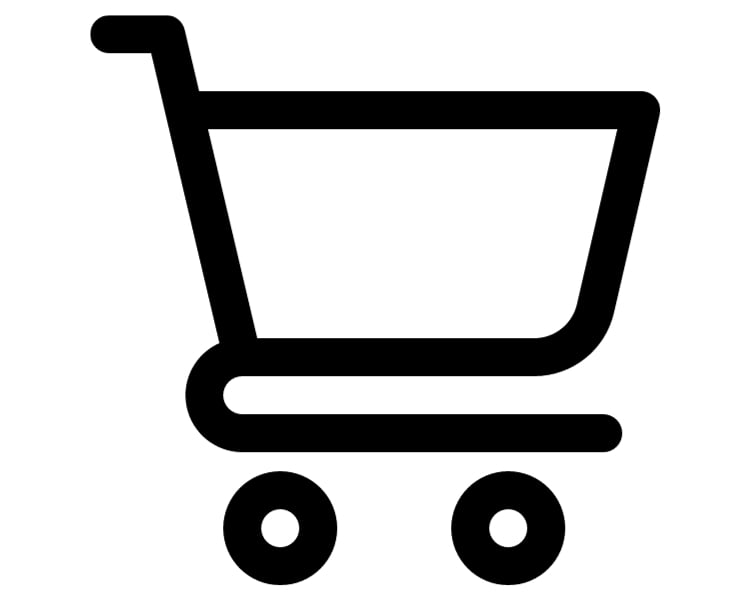 A black colored shopping cart symbol against a white background.