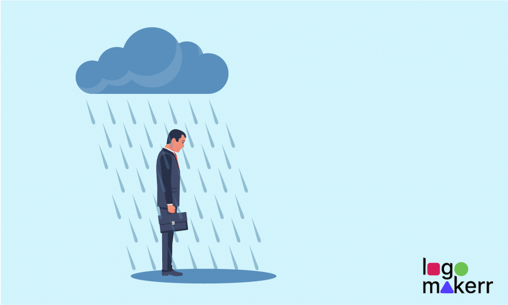 Failure, a man standing below a dark rainy cloud