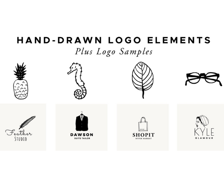 Hand-drawn logo design elements plus logo samples from Graphics Fuel