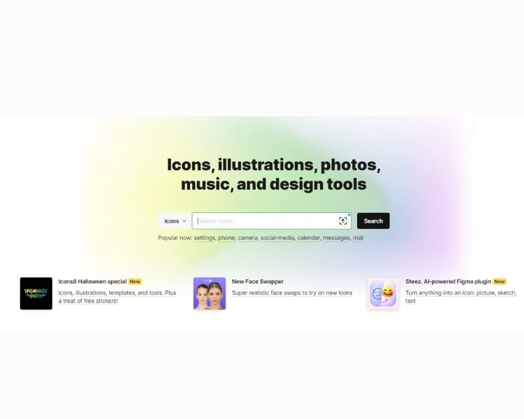 The landing page of the AI graphic design tool website Icons8.