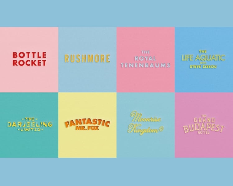 Different typography samples used in various movies of the filmmaker Wes Anderson.