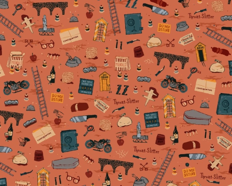 Pattern from the renowned filmmaker Wes Anderson on a peach background.