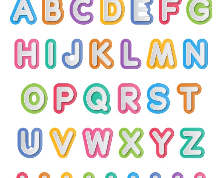 complete alphabet in uppercase lettering with colorful borders for each letters

