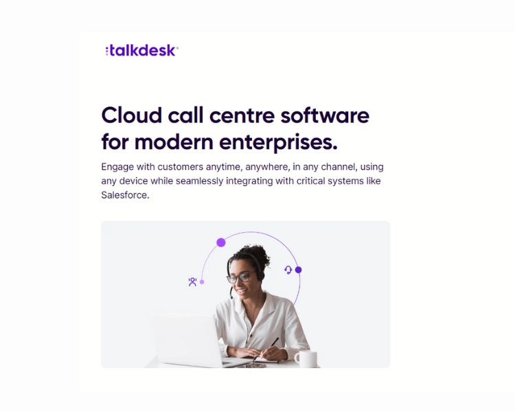 cut screenshot of talkdesk landing page