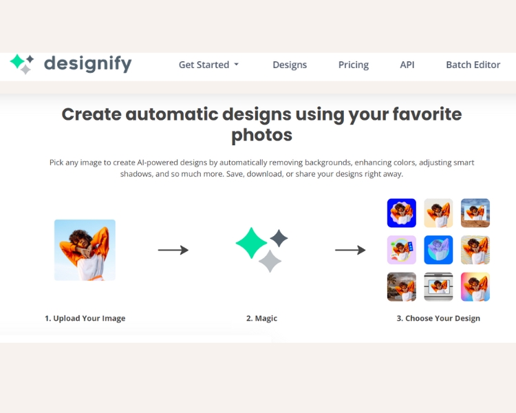 The landing page of the AI graphic design tool website designify