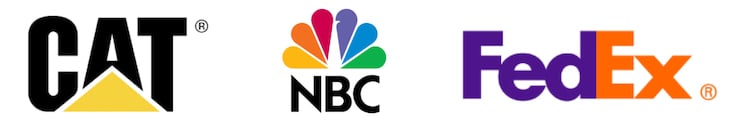 famous negative space logo samples liek Caterpillar, NBC, Fedex