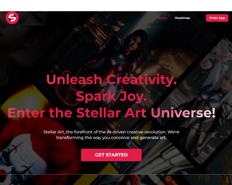 A screenshot of the home page of the free AI image generator tool called Stellar Art.
