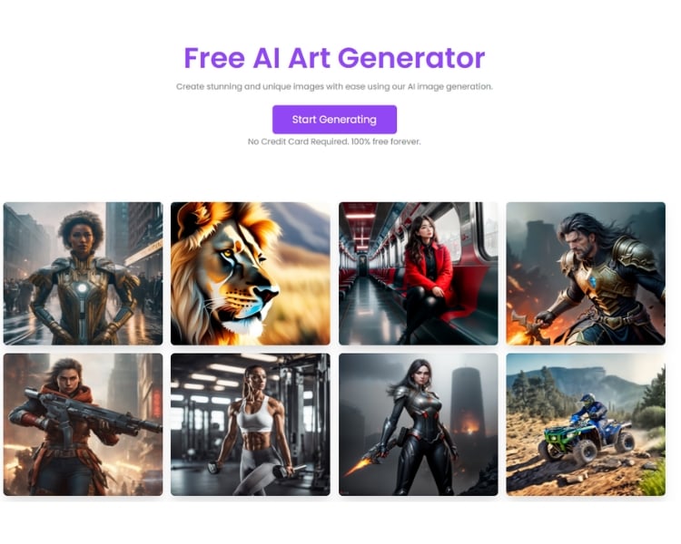 A screenshot of the home page of the free AI image generator tool called Stormi AI.