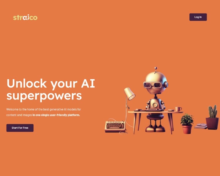 screenshot of the home page of the AI image generator website called straico.