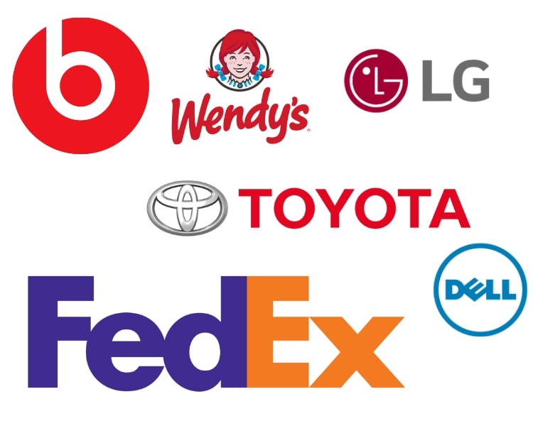 some compiled logo designs with hidden meanings, including beats, wendy's lg, toyota, fedex, and dell