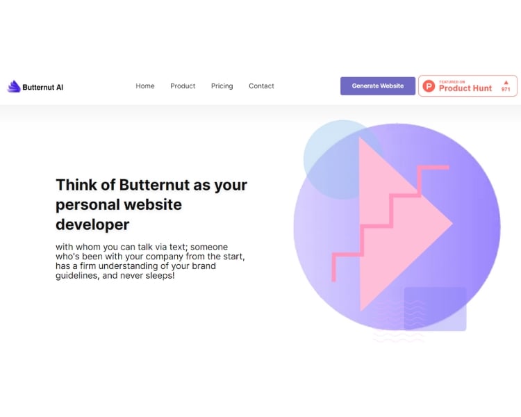 screenshot of the Butternut Ai white, clean home page. A ai software to build a website even as a non-web developer