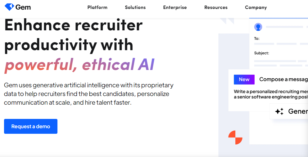 AI Productivity Tools named Gem in landing page