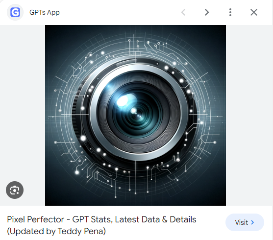 pixel perfector by chatgpt with lens in picture for an AI product images tool