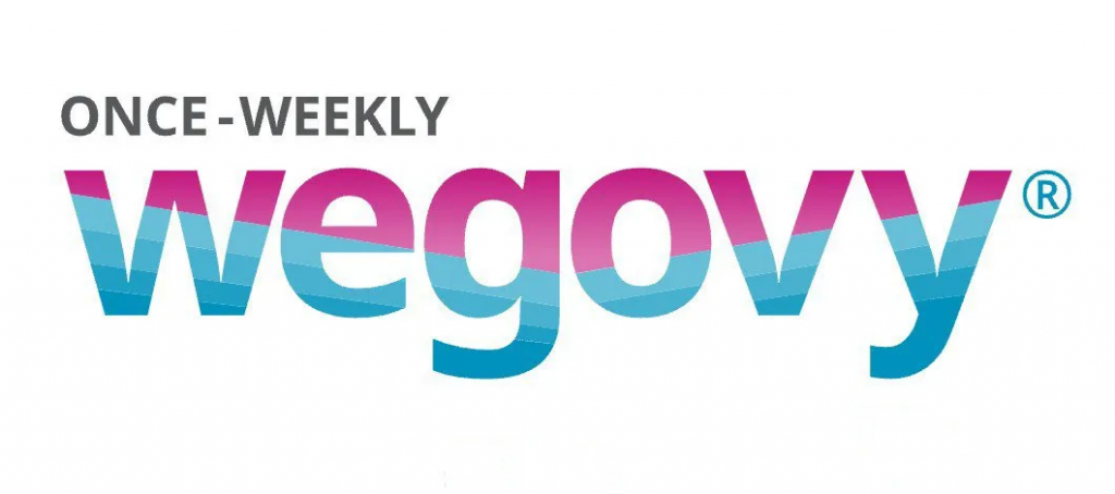 wegovy logo in different color shades with slogan once-weekly
