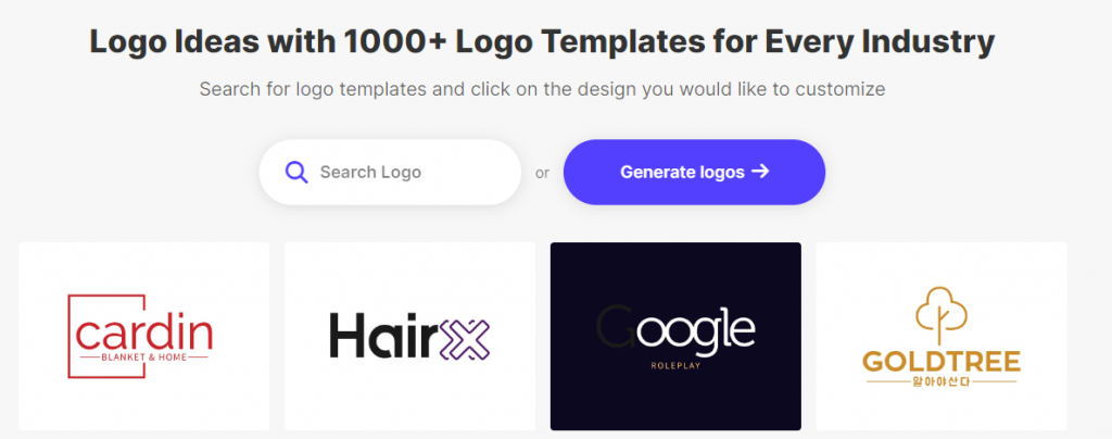 logomakerr.ai screenshot of logo samples with 1000+ logo templates