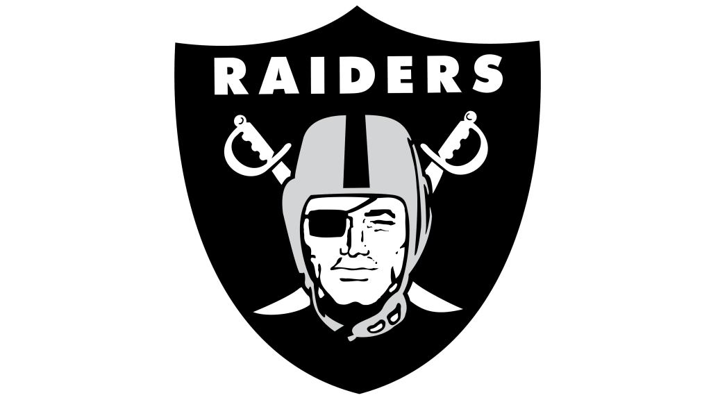 one of the NFL logos - pirate with sword and in shield shape. With word Raiders in white
