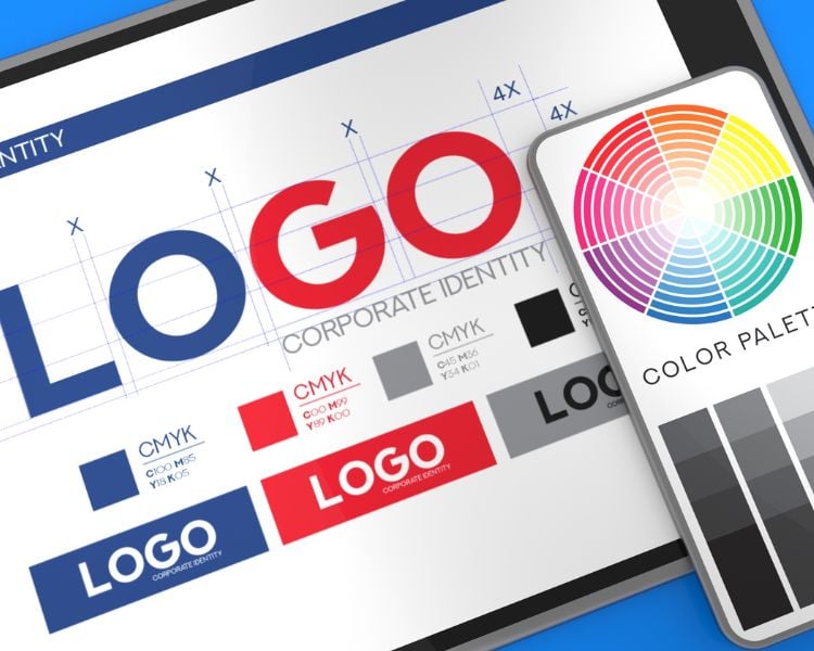logo placement with color palettes and different tests
