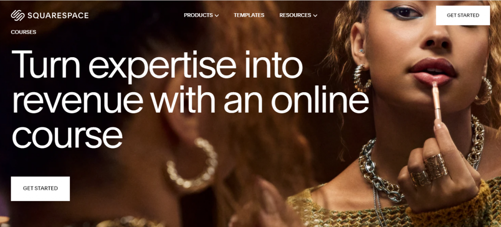 SquareSpace landing page for online courses with a woman in a mirror