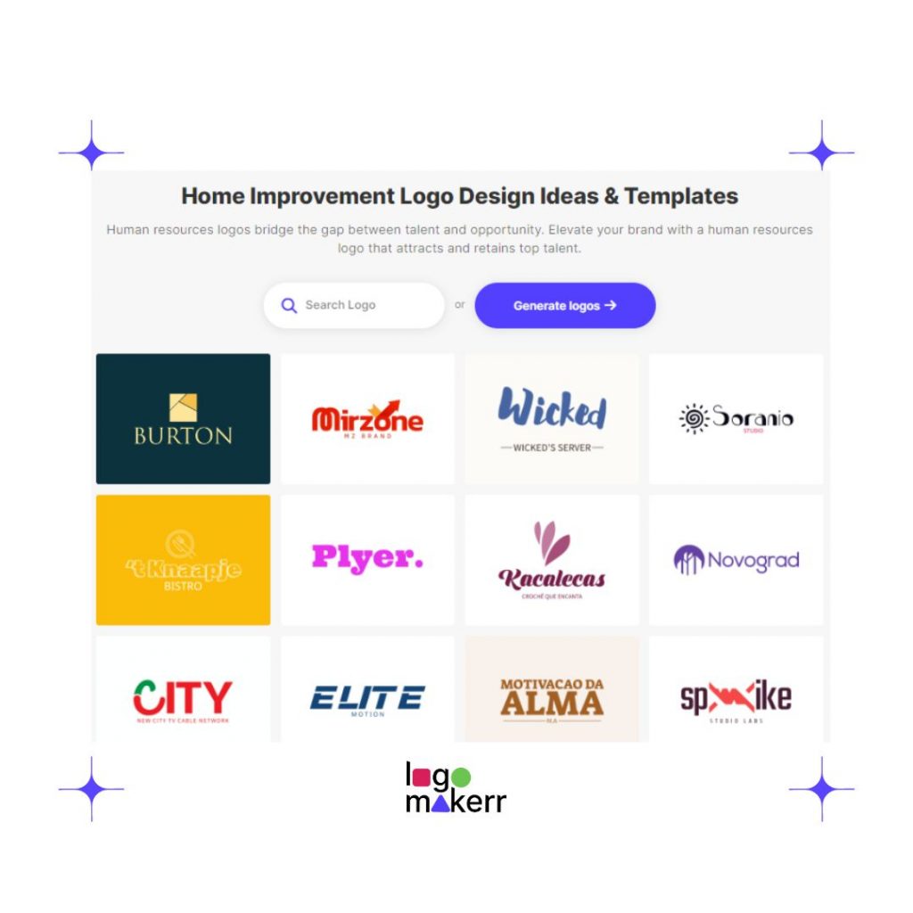 Logo Makerr AI pre-designed templates for logo redesign and logo mockups
