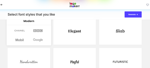 Select a font you like for Logomakerr.ai to create a Lettermark logo