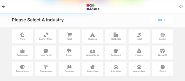 Logomaker.ai industry selecting process for logo designing