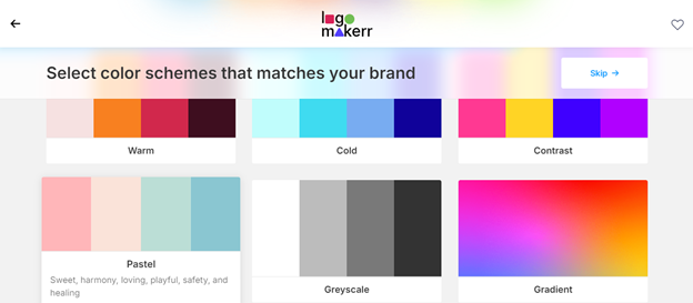 Logomaker.ai color scheme selecting process for logo designing