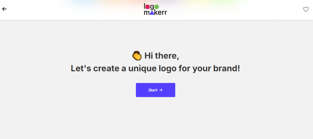 Logomakerr.ai landing page with words 'Let's create a unique logo for your brand!'