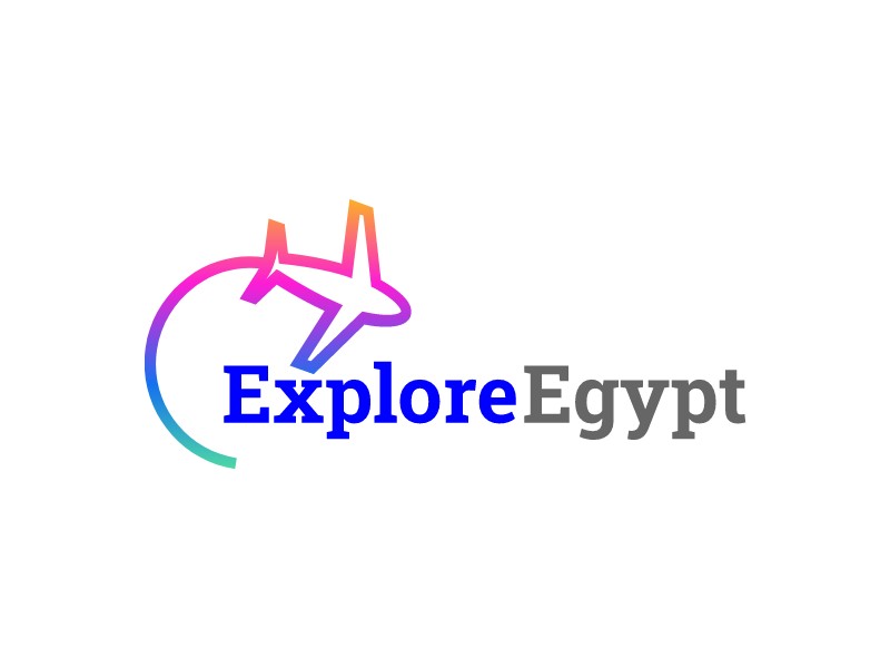 travel logo idea with a plane and name ExploreEgypt