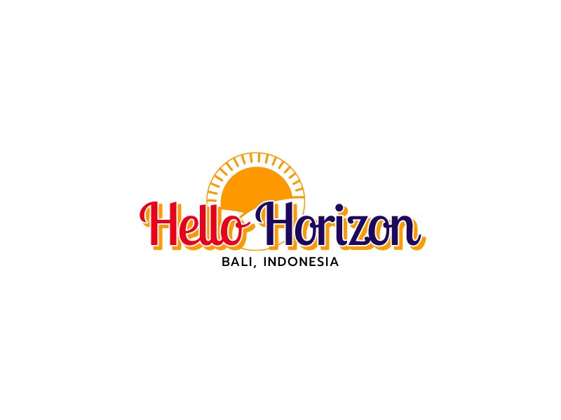 travel logo idea with sun and name Hello Horizon