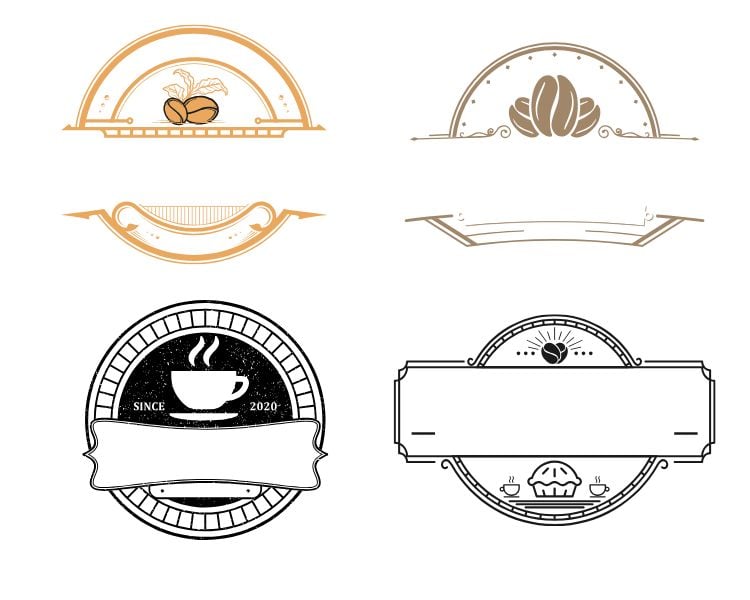 empty cafe logo with beans and cups as icons