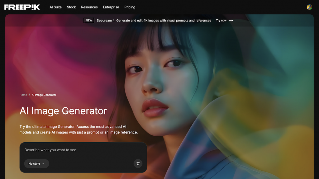 Freeepik image generator homepage