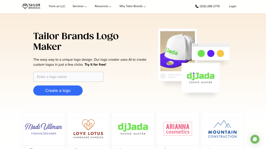 tailor brands homepage