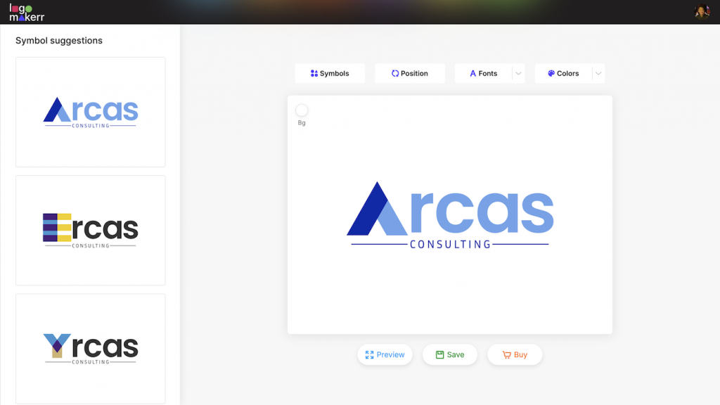 changing logo symbols of a consulting logo on logomakerr.ai logo editor page