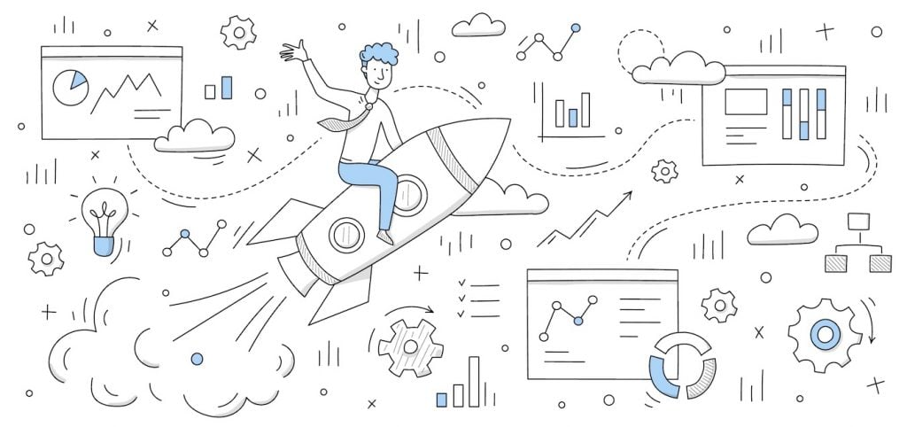 man on startup rocket