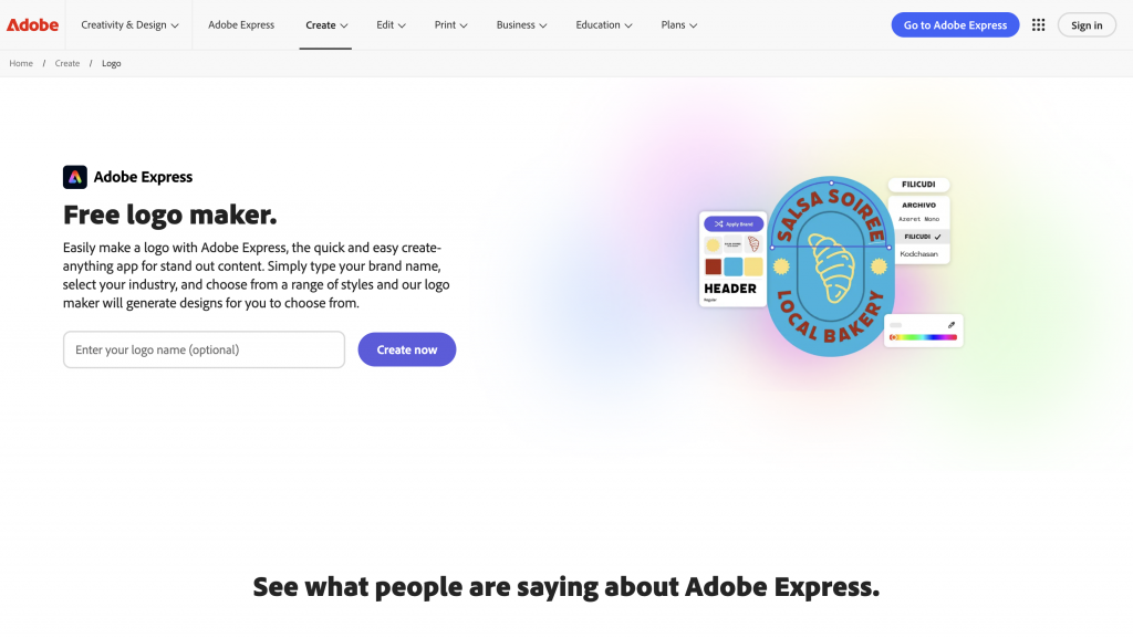 Adobe logo maker homepage