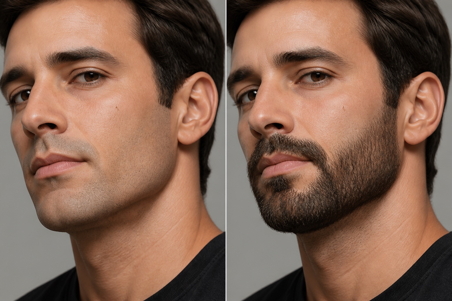 Close beard preview showing realistic hair grain, cheek line, mustache and jaw edge