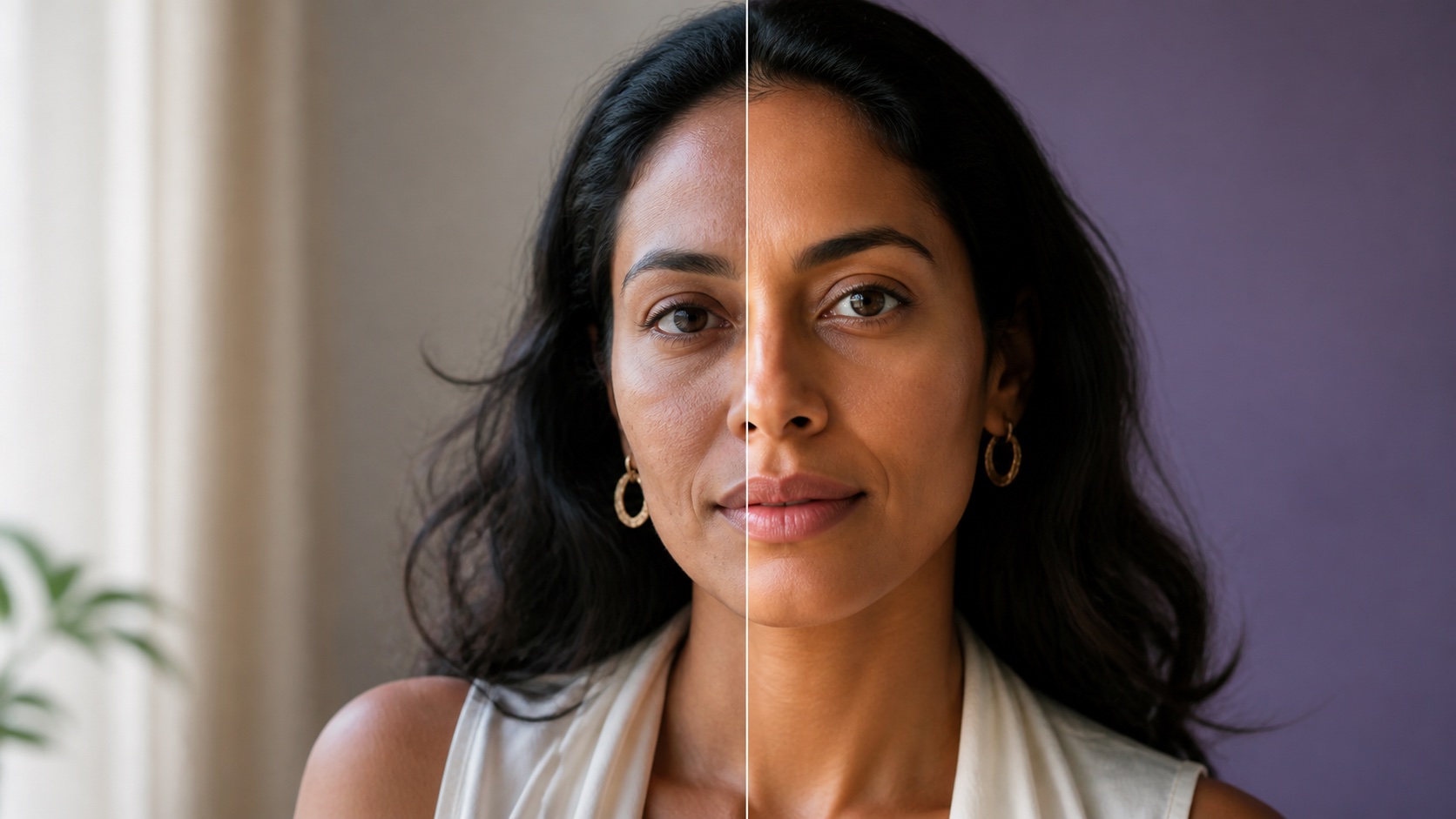 Natural portrait showing subtle before and after light and color balancing
