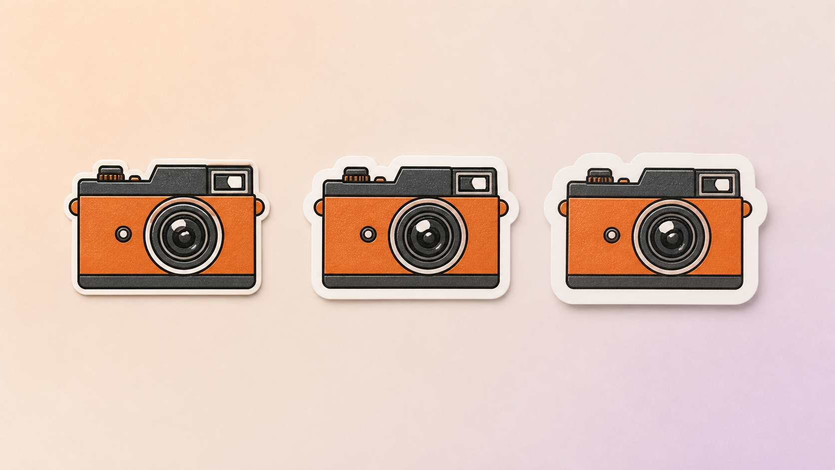 Same orange camera sticker shown with thin, medium and wide white outlines