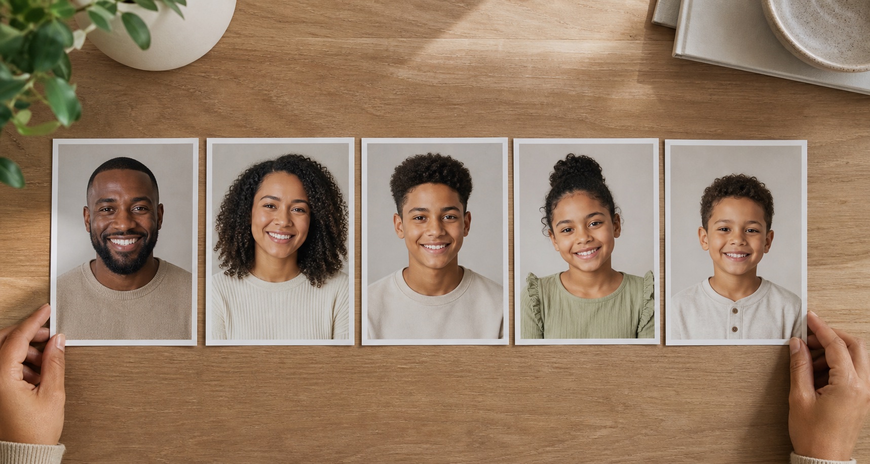 Separate family portrait sources selected for similar angle light and image quality