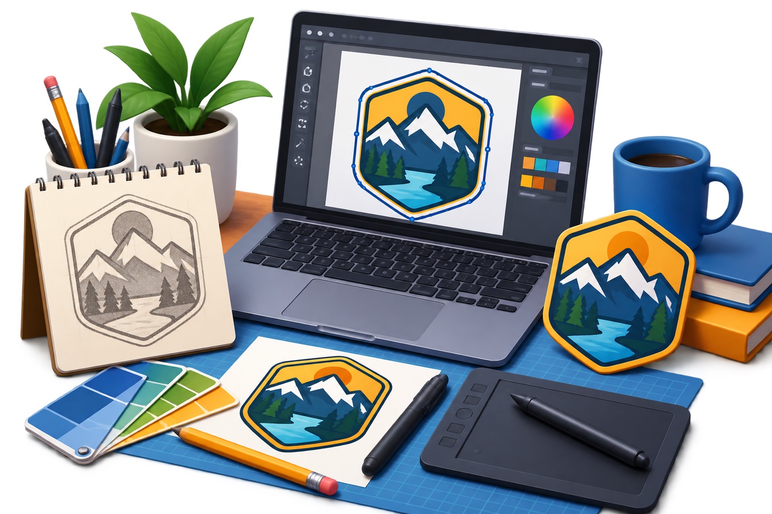 Clean flat badge artwork prepared with strong silhouette and limited colors