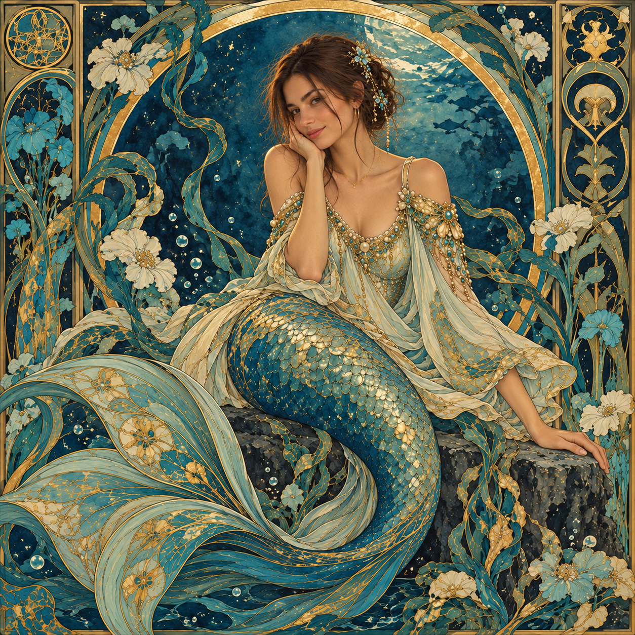 Art Nouveau Mermaid Animation example result
