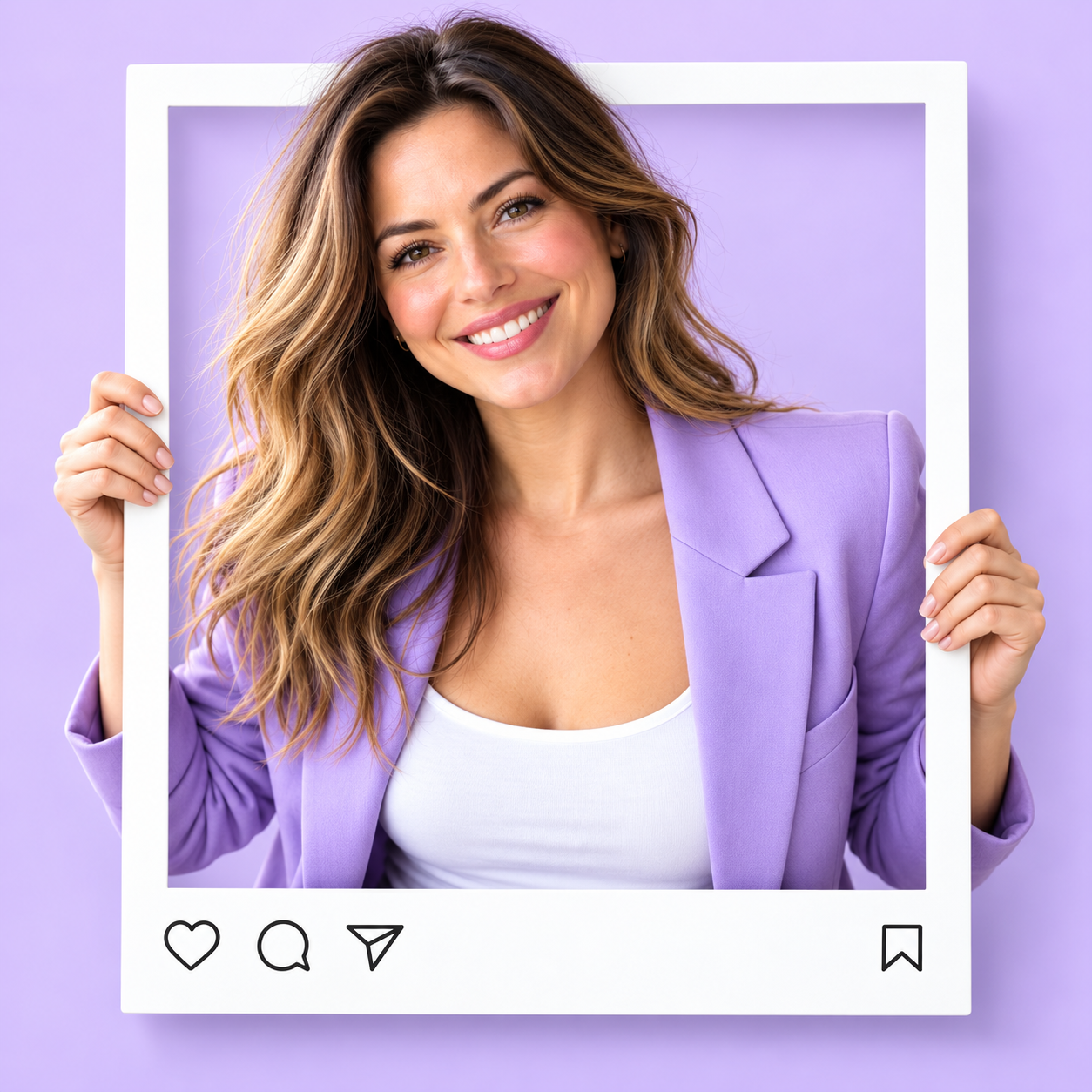 Example of a portrait popping out of a social post frame